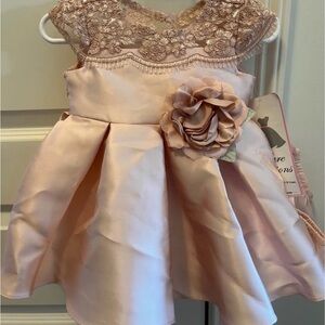 Rare Editions Blush Pink Satin Floral Lace Dress